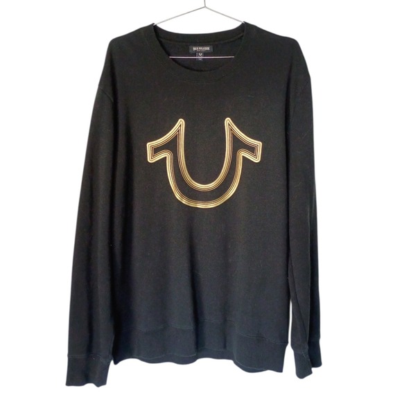 True Religion Other - True Religion Men's XL Black Gold Horseshoe Pullover Hoodie Sweatshirt Gold Logo